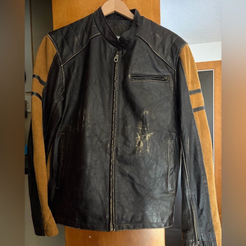 Wilsons Leather Distressed Mens Cafe Racer Motorcycle Jacket M Julian